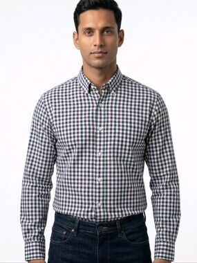 Men's Brooks Brothers Green and Purple Gingham Button-Down Shirt
